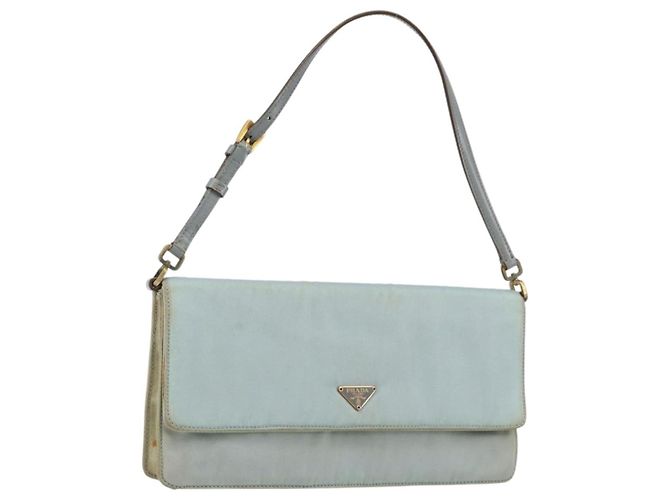PRADA Borsa a Spalla in Nylon Azzurro Chiaro Oro Auth 143505 D'oro Blu chiaro
