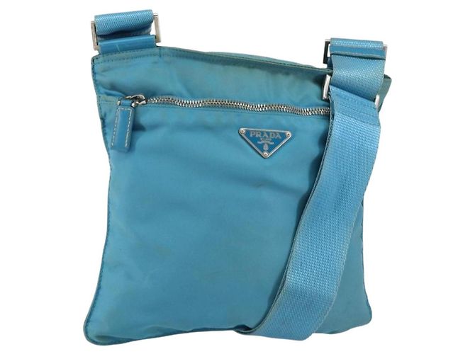 PRADA Shoulder Bag Nylon Light Blue Silver Auth 151024 Silvery