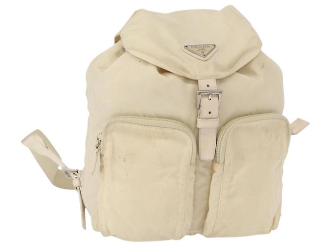 Sac à dos PRADA en nylon blanc argenté Auth 149779