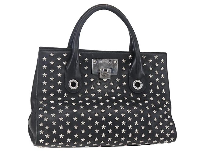 Bolsa de mão de couro preta com studs Jimmy Choo Auth 149751 Preto Prata