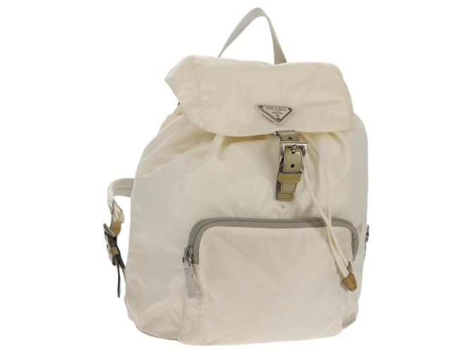 PRADA Backpack Nylon White Silver Auth 149274 Silvery