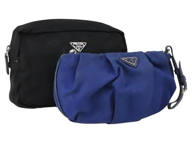 Pochette Prada Nylon 2 Set Nero Blu Auth 150209