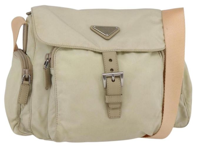 PRADA Shoulder Bag Nylon Beige Auth ki5997