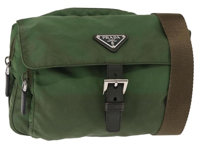 PRADA Schultertasche Nylon Grün Silber Authentisch 147192