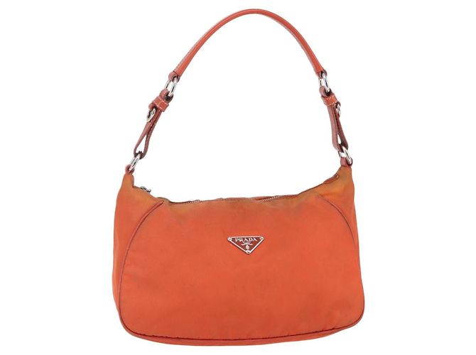Borsa a Spalla PRADA Nylon Arancione Auth 146486