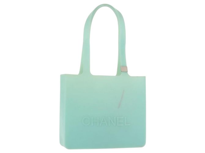 Chanel Bolsa Tote de borracha azul turquesa CC Auth BA6869
