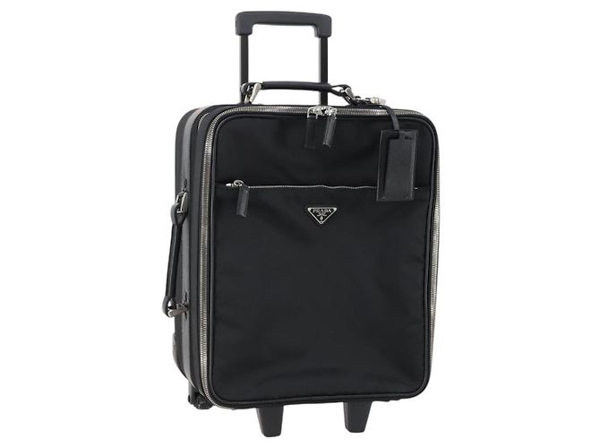 Saffiano PRADA Suitcase Safiano leather Black Silver Auth mr1541 Silvery