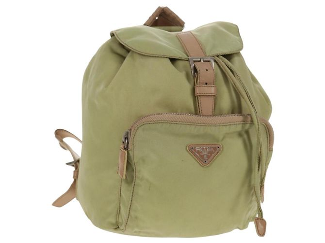 PRADA Backpack Nylon Beige Silver Auth 145849 Silvery