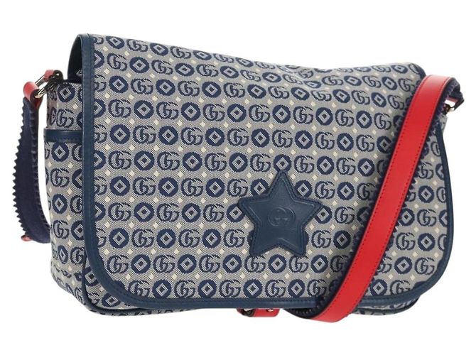 GUCCI Shoulder Bag PVC Blue Silver 664143 Auth BA8196M Silvery
