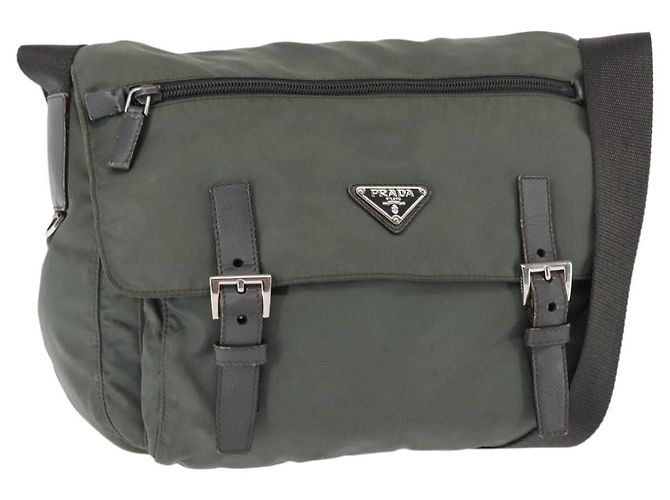 Bolsa de Ombro PRADA em Nylon Caqui Auth ki6015