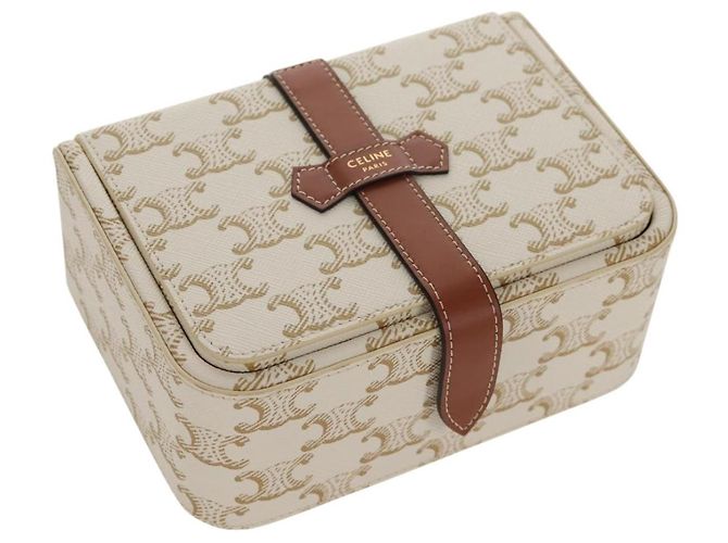 Céline CELINE Triomphe Canvas Large Jewelry Case PVC White 4M0382DIU Auth 154934SM
