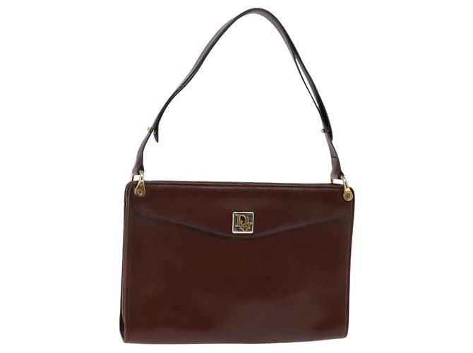 Bolsa de Ombro Christian Dior em Couro Marrom Dourado Auth bs30166