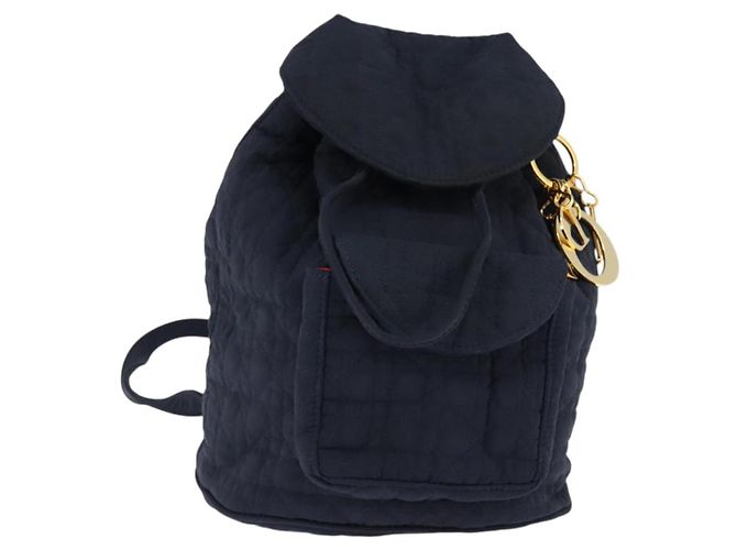 Christian Dior Canage Backpack Nylon Navy Gold Auth 146576 Golden Navy blue