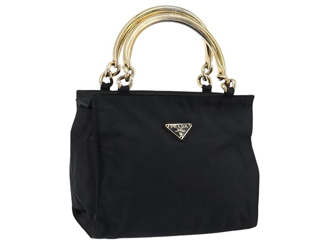 PRADA Borsa a mano in nylon nero e oro Auth yk19626 D'oro
