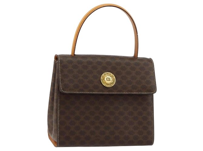 Céline Sac à main en toile Macadam CELINE en cuir PVC marron doré Auth ar13796