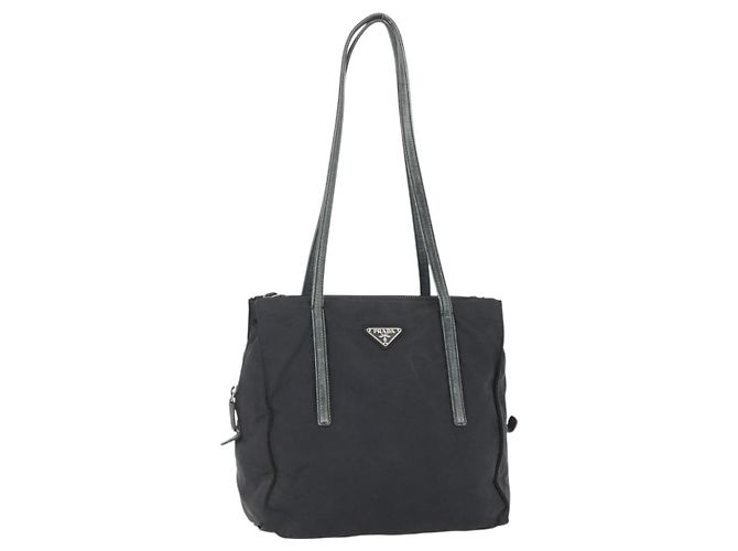 PRADA Bolsa de mão em nylon preto prata Auth 154514