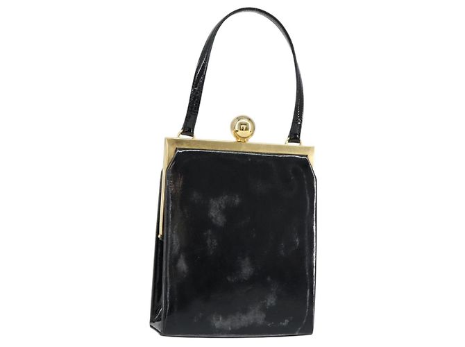 SAINT LAURENT Sac à main Émail Noir Or Auth 154615 Doré