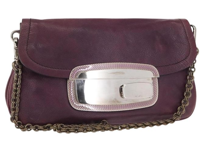 PRADA Kettenbeutel Leder Silber Lila Auth 148623V