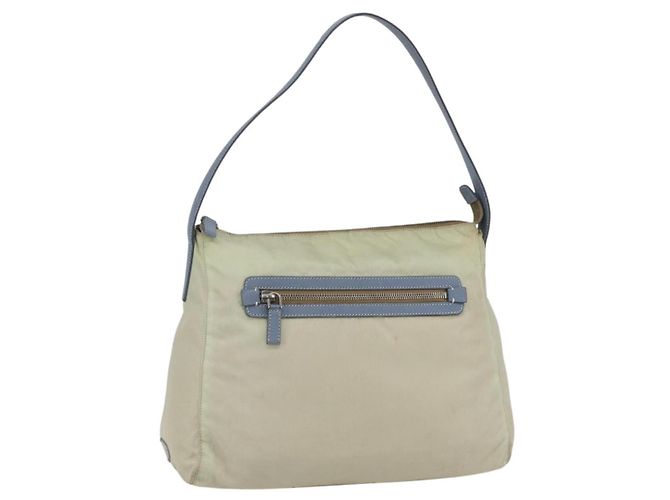 Bolso de Hombro PRADA de Nylon Cuero Beige Plata Auténtico bs31155