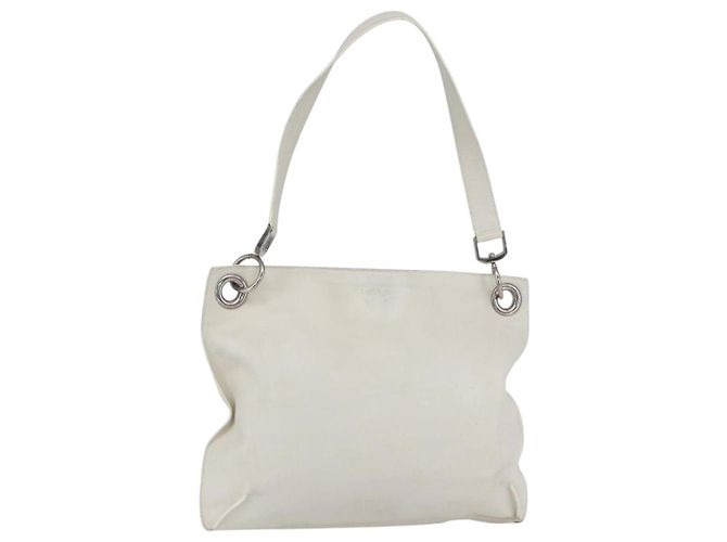 LOEWE Shoulder Bag Leather White Silver Auth bs31203 Silvery
