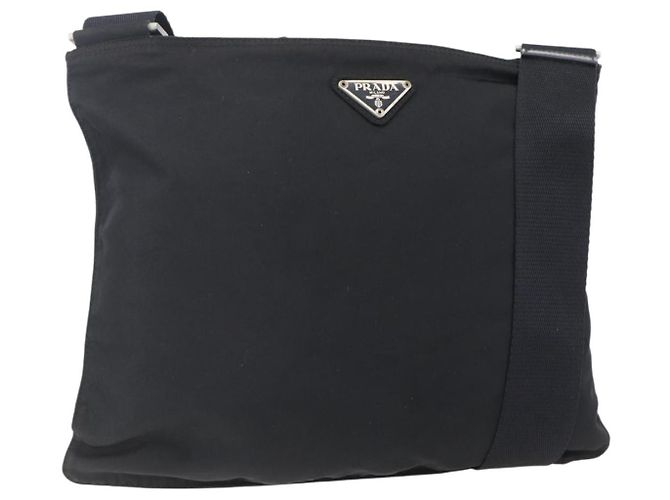 Bolsa de Ombro PRADA Nylon Preto Prata Autêntica bs31163