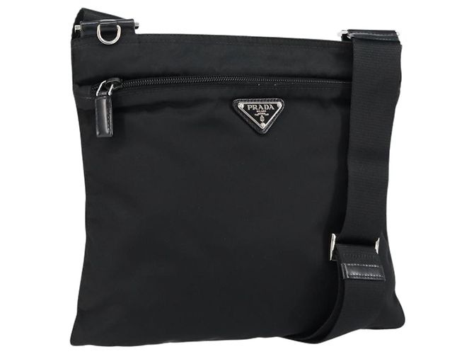 PRADA Schultertasche Nylon Schwarz Silber Authentisch ka039