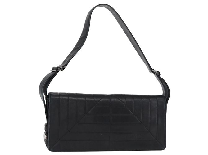 Borsa a Spalla CHANEL in Pelle di Agnello Nera con CC Argento Auth bs30993 Nero