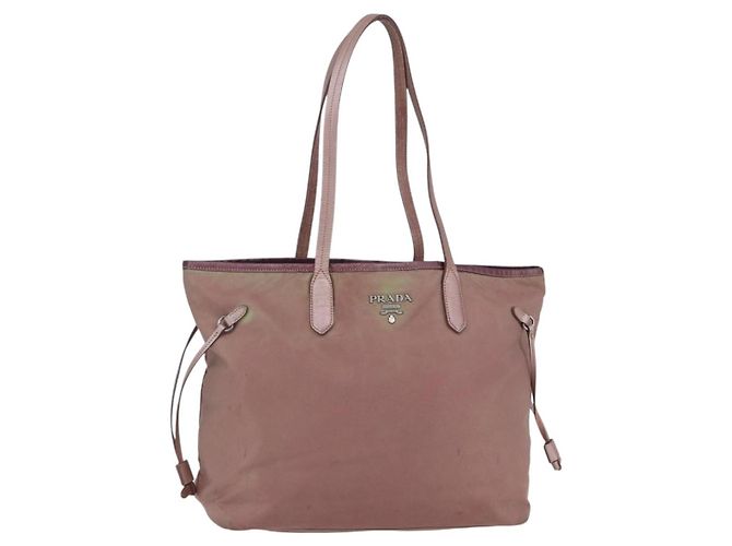 Bolsa Tote Prada de nylon rosa prata Auth bs31047