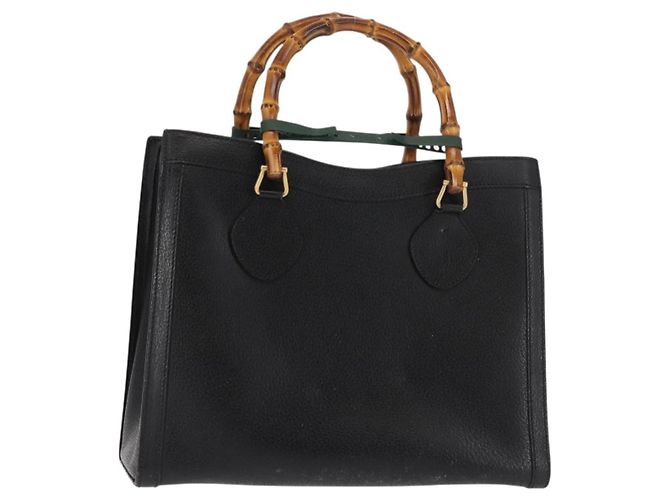 Borsa a mano in pelle nera GUCCI Bamboo Auth ep11149 Nero
