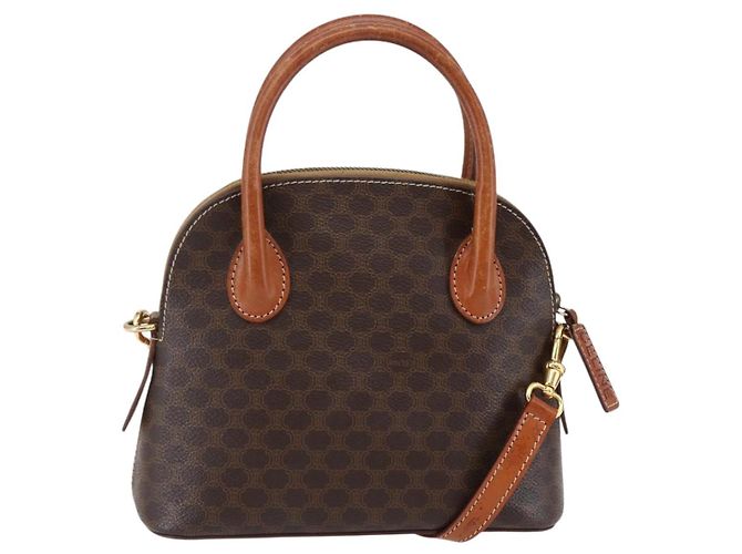 Céline Bolsa de mão em lona Macadam CELINE em couro PVC 2 em 1 marrom Auth BA6720