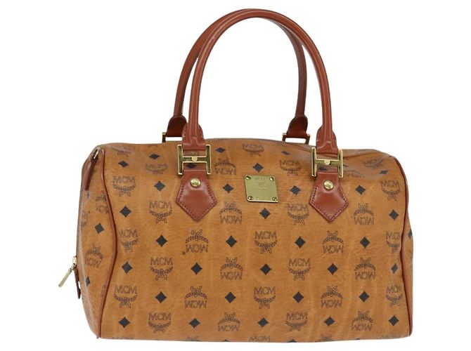 Bolsa Boston MCM Logogram Vicetos em couro PVC 2 em 1 marrom dourado Auth am9555