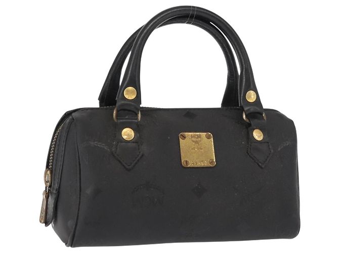 MCM Vicetos Logogram Mini Sac à Main en Cuir PVC Noir Or Auth bs30228 Doré