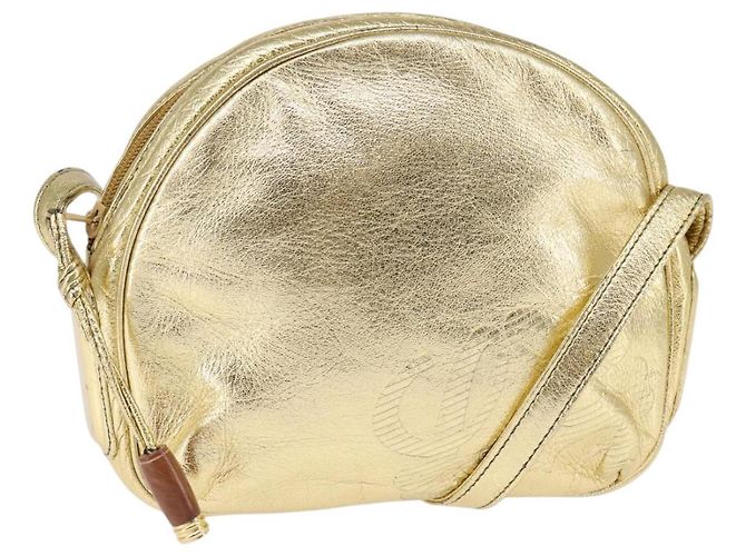 Bolsa de Ombro Anagram LOEWE em Couro Dourado Auth bs30180