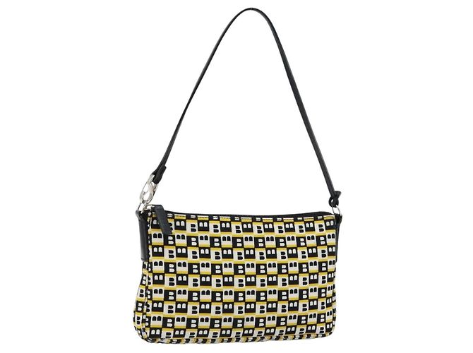 BALLY Bolsa de mão em lona preta Auth BA7026 Preto