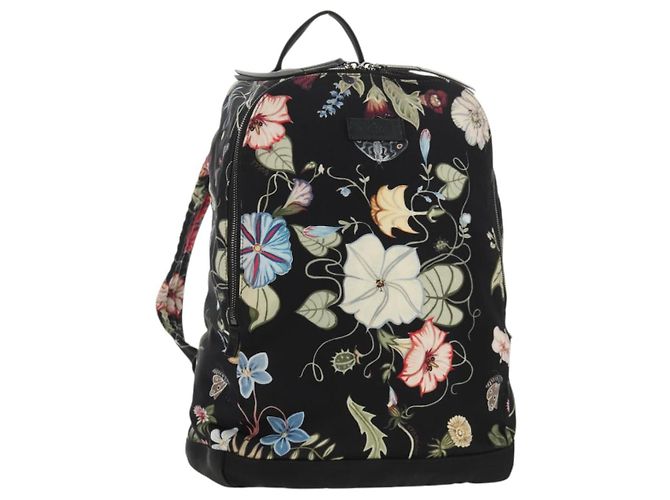 GUCCI flora Backpack Canvas Black Silver 353476 Auth bs29799 Silvery