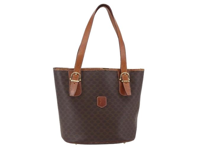 Céline CELINE Macadam Canvas Tote Bag PVC Leather Brown Auth BA6719