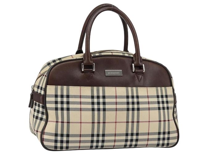 Burberry Borsa Tote Nova Check in nylon beige e argento Auth BA8239
