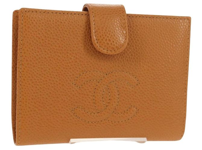 CHANEL Cartera Compacta Piel Caviar Marrón Oro CC Auth am9835V Castaño Dorado