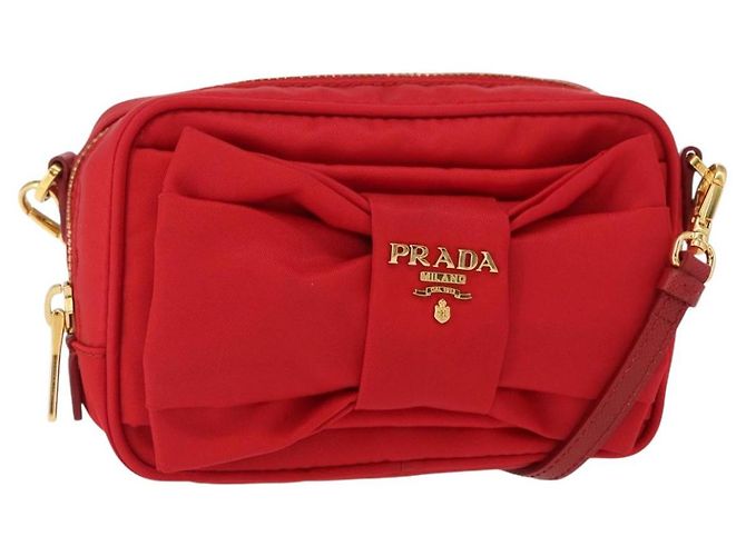 Bolso de Hombro PRADA Nylon Rojo Dorado Auth 152289SAV Roja