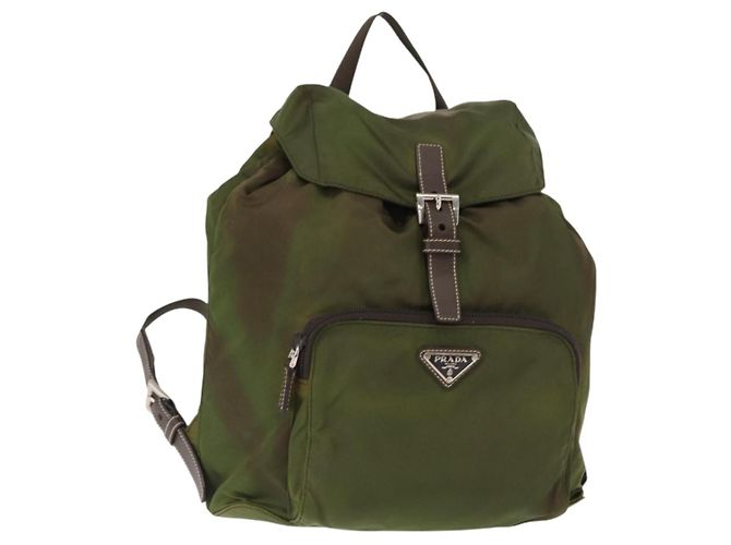 PRADA Backpack Nylon Khaki Silver Auth ti3504 Silvery