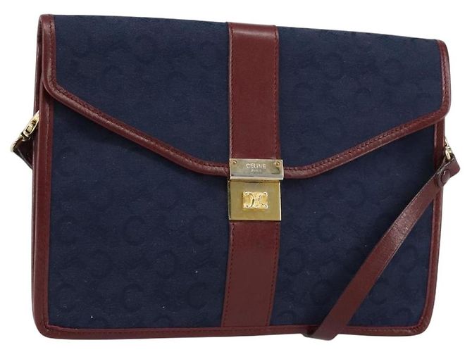 Céline Borsa a Spalla Celine C Sulky in Tela Blu Navy e Oro Auth BA8171 D'oro