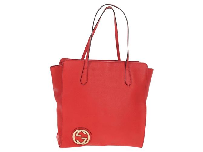 GUCCI Bolsa Tote entrelaçada em couro vermelho e dourado 353581 Auth am9922V