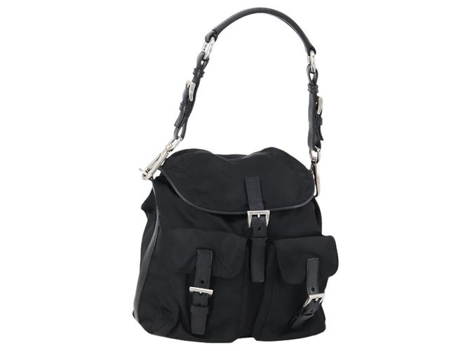 PRADA Shoulder Bag Nylon Black Silver Auth 147531 Silvery