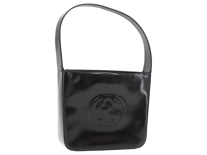 Borsa a Spalla GUCCI Smalto Nero Argento Auth 145286