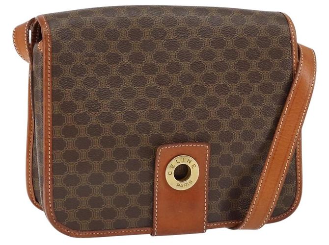 Céline Bolsa de Ombro em Lona Macadam CELINE em Couro PVC Marrom Dourado Auth 149062