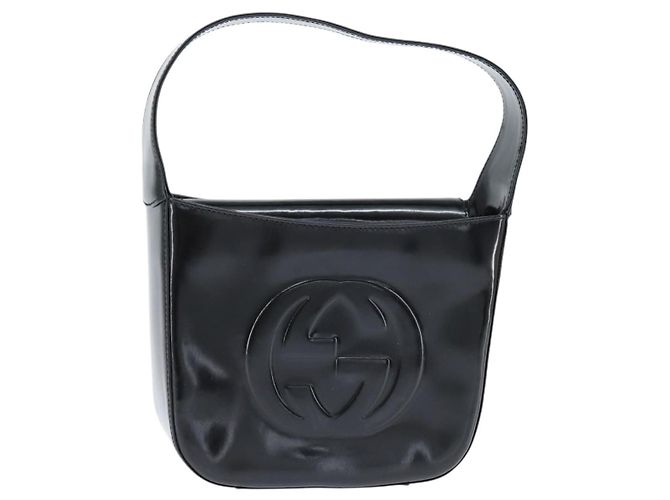 GUCCI Soho Handtasche Emaille Schwarz Silber Auth 150731