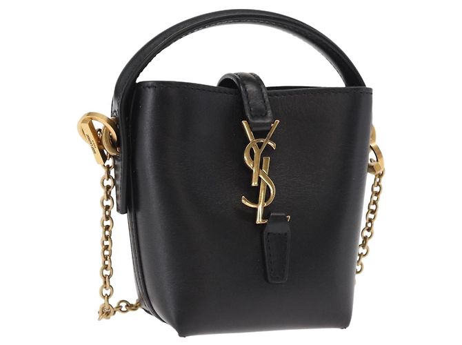 SAINT LAURENT Micro Borsa a Mano Pelle Nera Oro Auth 154229SM Nero D'oro