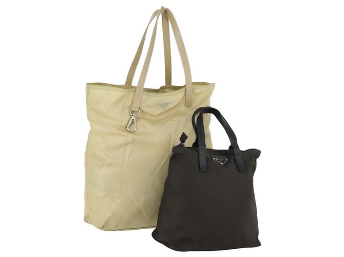 Bolso Tote PRADA Nylon 2 Set Caqui Beige Auth 151727