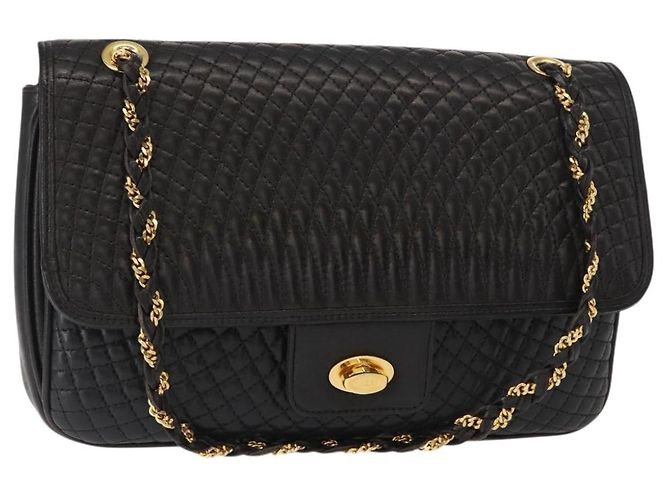 BALLY Borsa a Spalla a Catena Pelle Nera Oro Auth 156131 Nero D'oro
