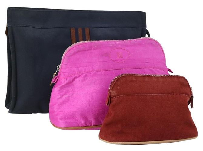 Hermès Pochette HERMES in tela 3 pezzi Rosa Nero Marrone Auth bs31480